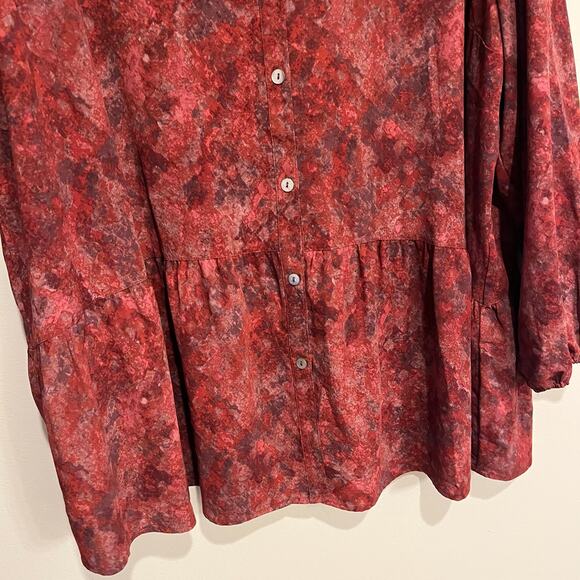 LOGO Lori Goldstein Blouse Long Sleeve Shirt Button Up Maroon Plum Plus Size 3X - Picture 3 of 6